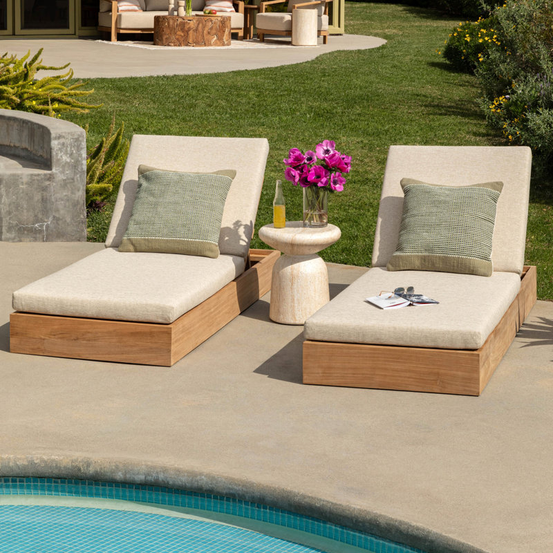 Darlene Teak Wood Outdoor Chaise, Sand