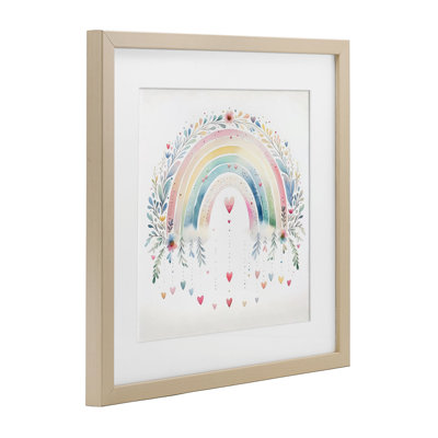 Rainbow with Hanging Hearts Framed Print Under Glass, design by Creative Studio