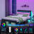 Bed Frame with Charging Station, LED Light Metal Bed Frame with Wooden Headboard, No Box Spring Required, No Noise, Easy Assembly-323463830-323463831
