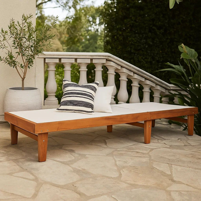 Chaise longue d'extérieur Liam, siège ergonomique en filet blanc, bois d'acacia brun