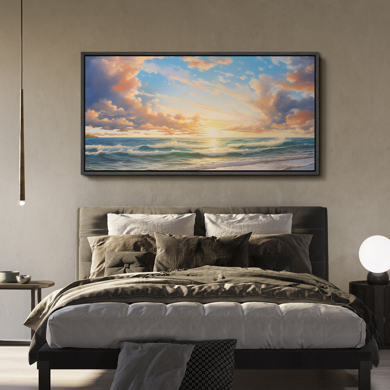 «Sunset Splendor Vibrant Ocean Sunset», reproduction encadrée, H 30 po x l 60 po, Naturel