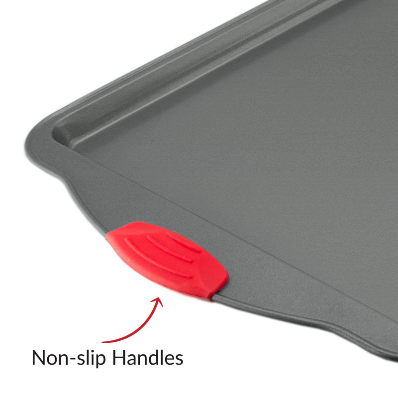 Heavy-Duty Nonstick Gray Sheet Pans with Red Silicone Grips