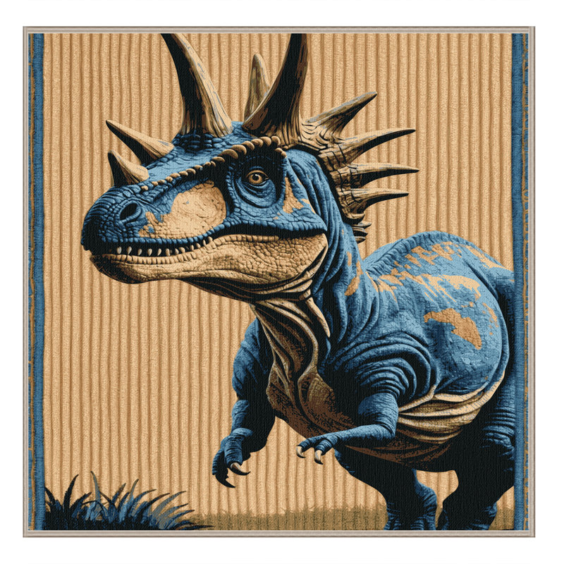 Tapis brun dinosaures lavable à la machine, Carré 7 pi