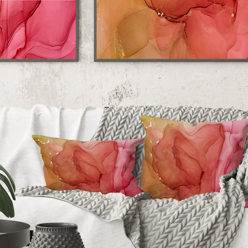 Coussin décoratif imprimé rouge et vert liquide II