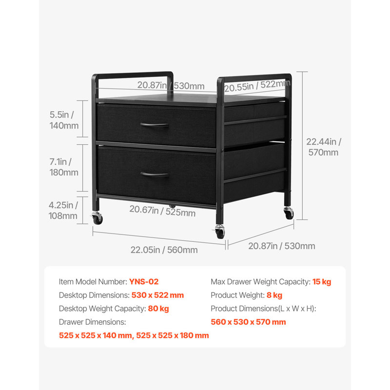 Mini-support de réfrigérateur avec rangement 176 lb mini table de réfrigérateur 2 tiroirs, Noir, noir, noir, noir