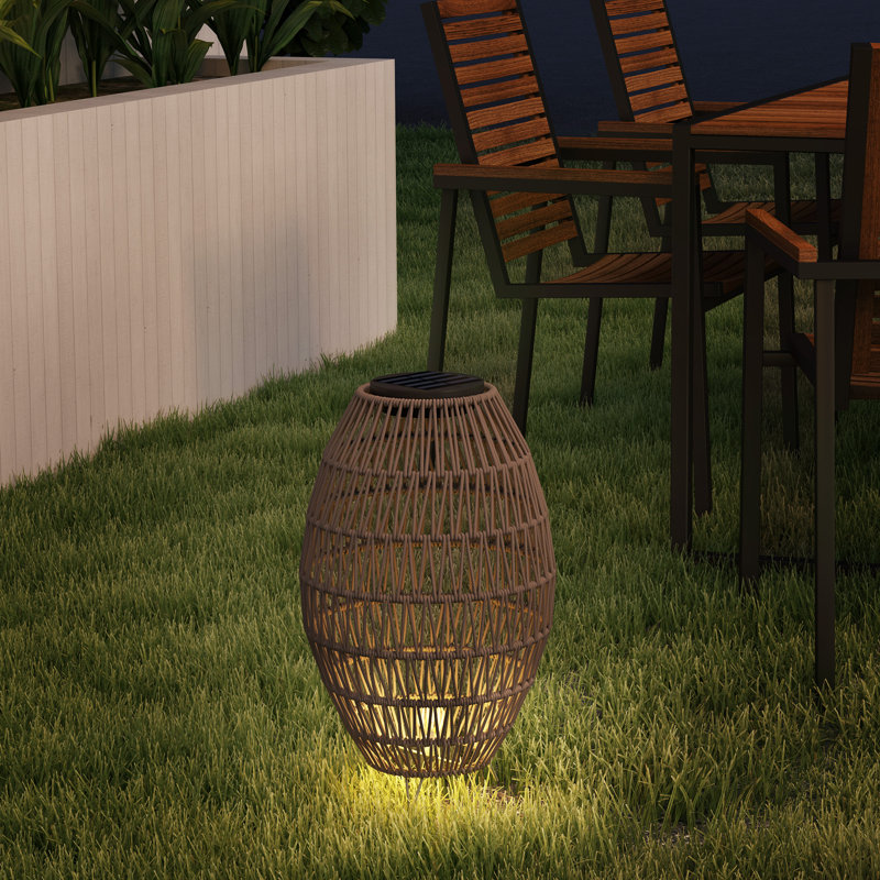 Outsunny Rattan Solar Lamp Auto On/Off Light IP44 Waterproof, Dark Brown