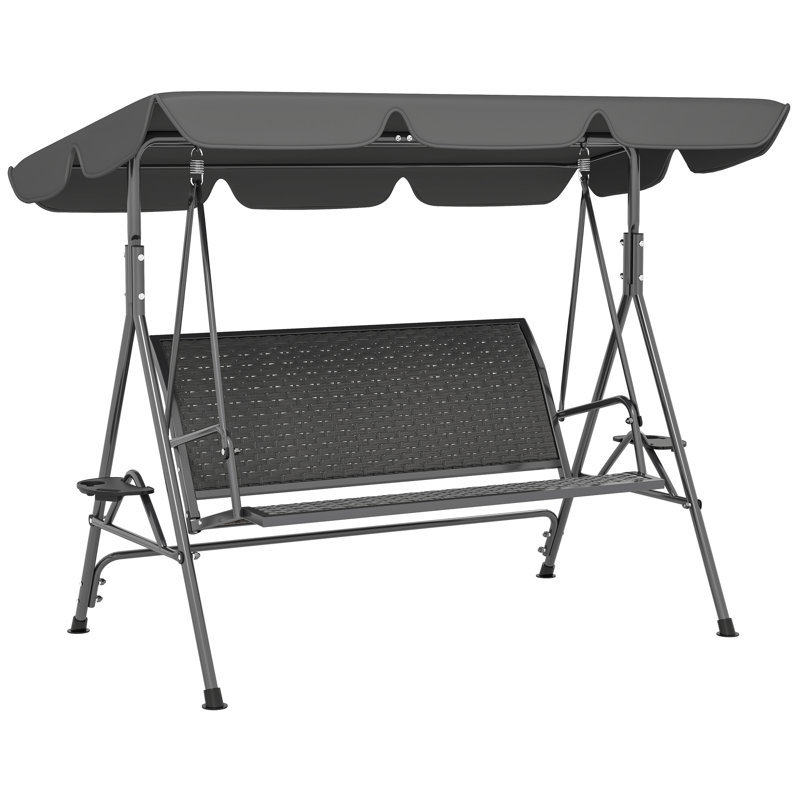 Outsunny 3 Seater Swing Chair, Garden Bench, Adjustable Canopy, Grey