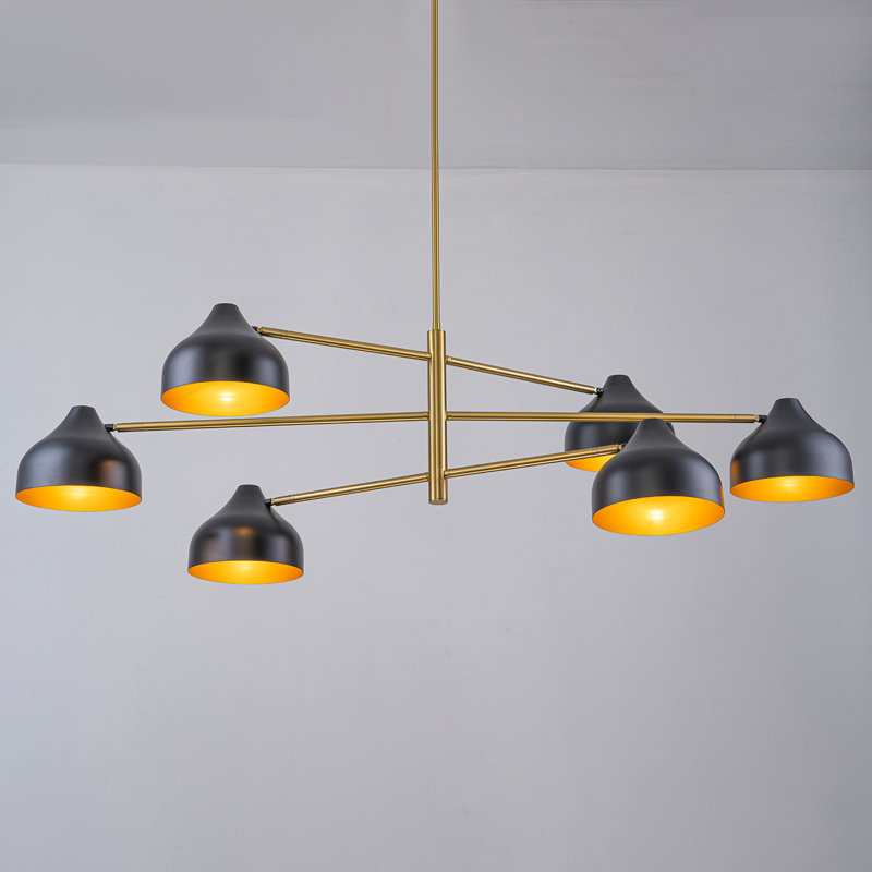 Éclairage de salle à manger réglable de style Mid-Century à 6 lumières avec abat-jour rotatif réglable noir et laiton de 55 po de largeur