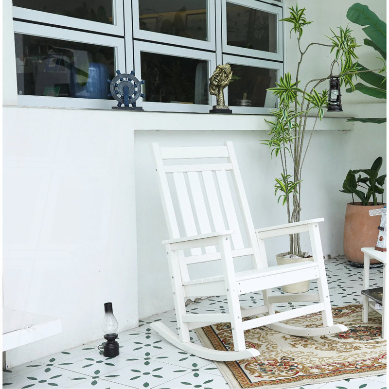 Oversized Rocking Chair With Wood-Texture, Outdoor Rocking Chair For Adults, All Weather Resistant Porch Rocker For Lawn Garden