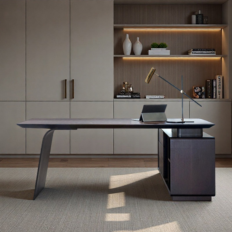 Bureau de rangement, bureau d'écriture, bureau d'angle, H 29,92 po x l 70,87 po x P 27,56 po, Tanné