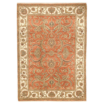 High-Quality Hand-Knotted Rust And Ivory Area Rug