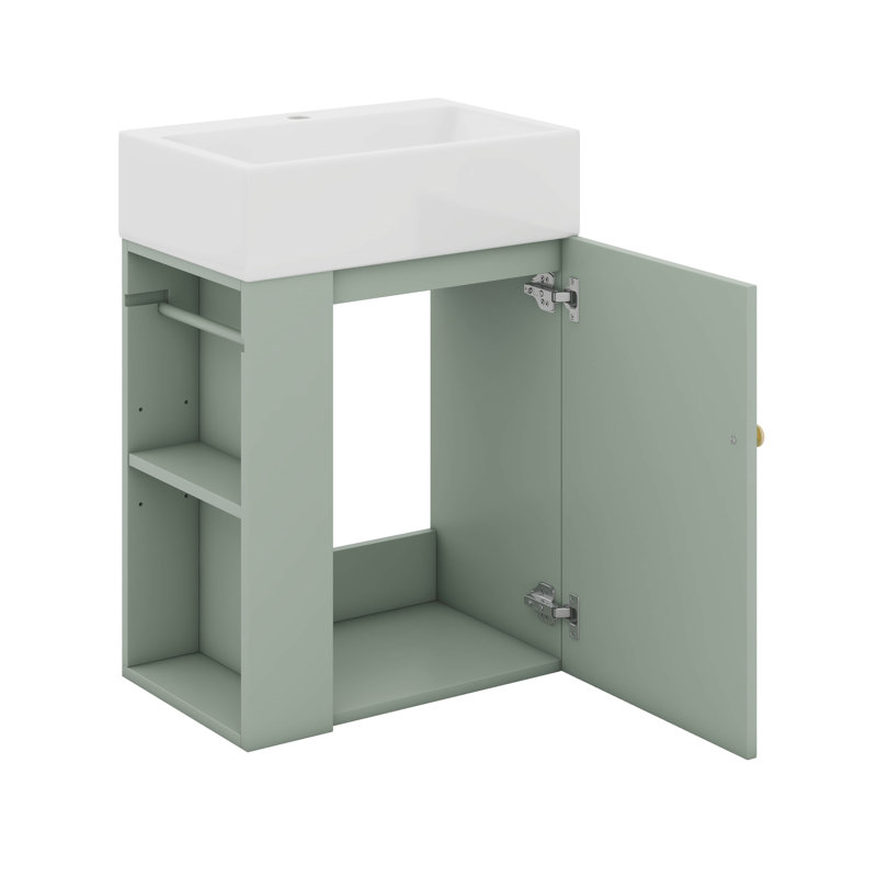 Meuble-lavabo flottant de 20 po avec lavabo en céramique, petite armoire de rangement avec tablette ouverte, Vert