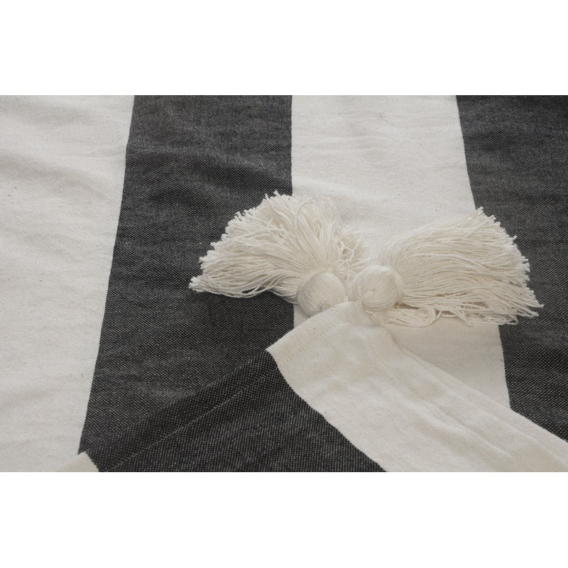  Jeté rayé 100% coton avec pampilles, Noir / blanc rayé 2