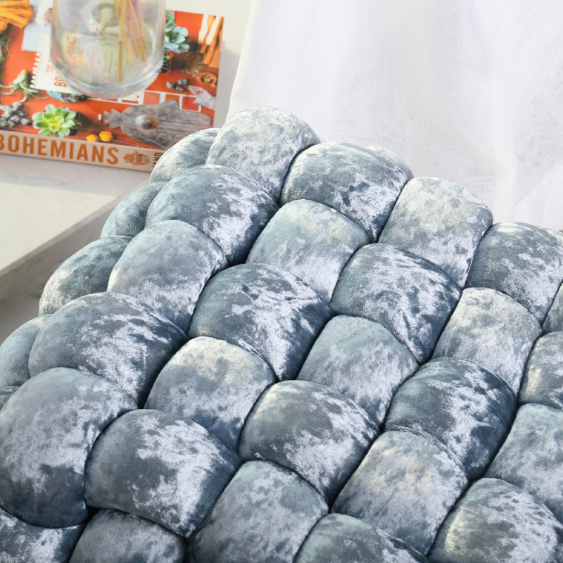 16" Wide Velvet Square Ottoman, Blue Mirage Velvet