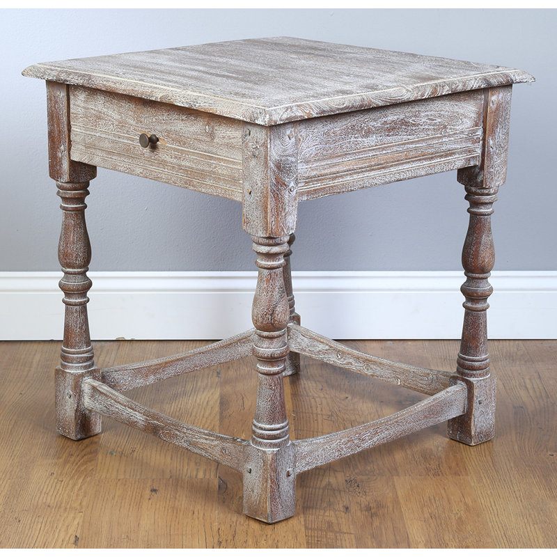 Table de bout avec rangement Carrillo, Blanc délavé