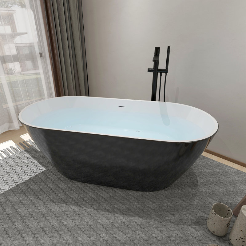 Free Standing Tub 65" x 29.5" Deep Soaking Bathtub Freestanding Bathtub J07 Bathroom Tub Black
