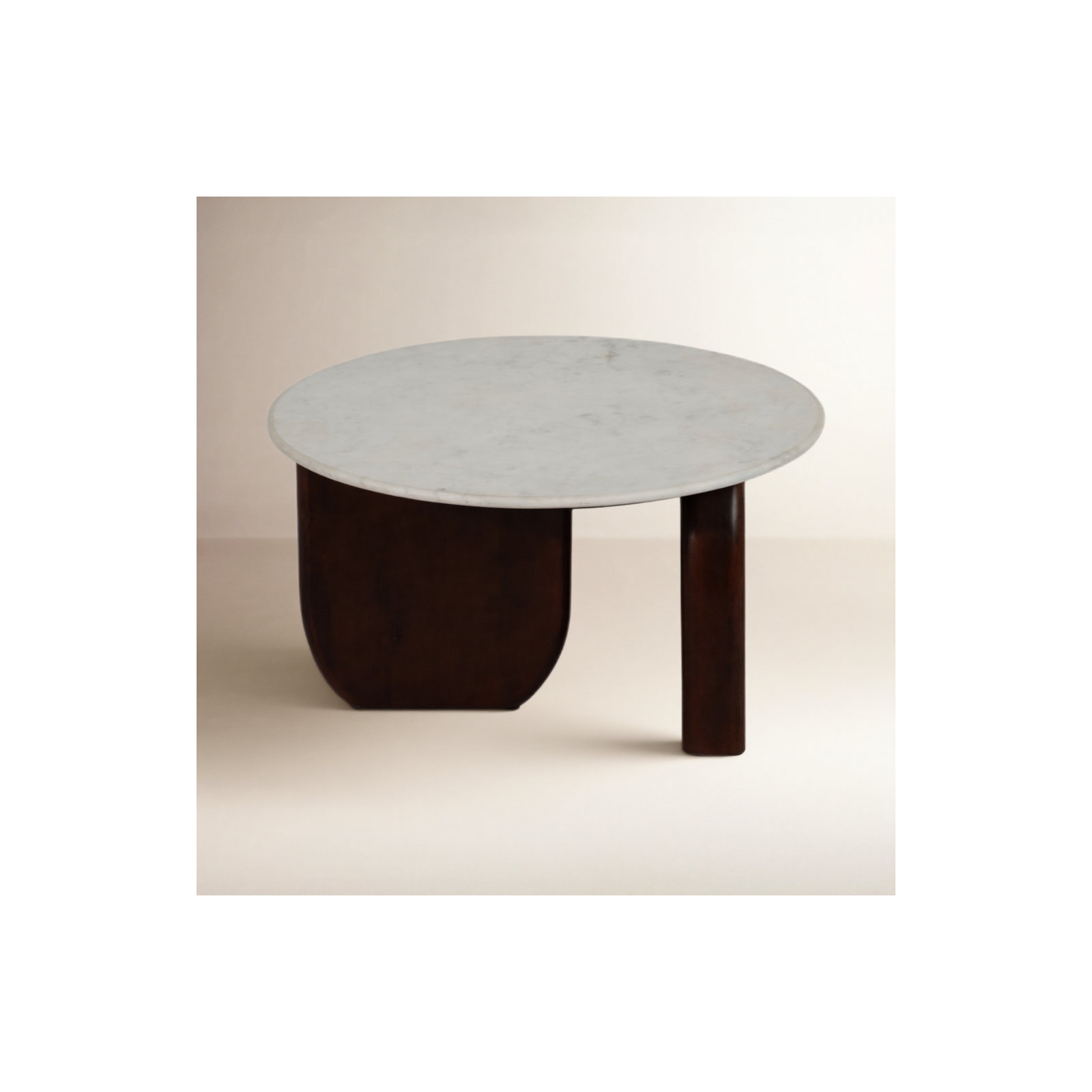 Dujon 17"H Marble/Wood Abstract Coffee Table in Walnut/White Finish with Solid and Stylish Oval Cross Frame for Modern and Contemporary Decor