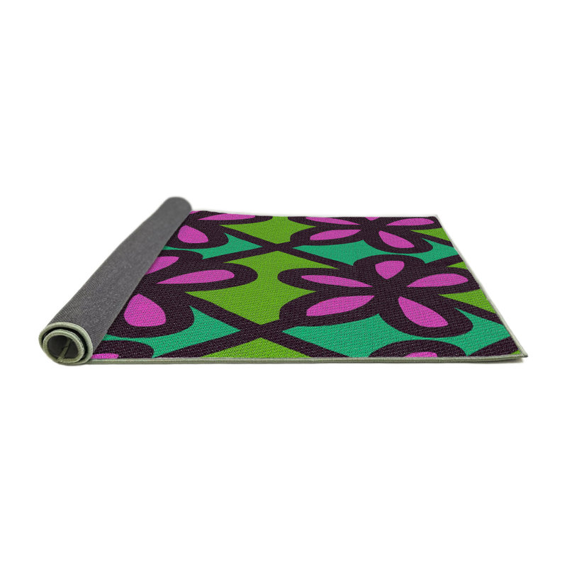 Tapis vert/rose/bleu à motif, Rond 5 pi