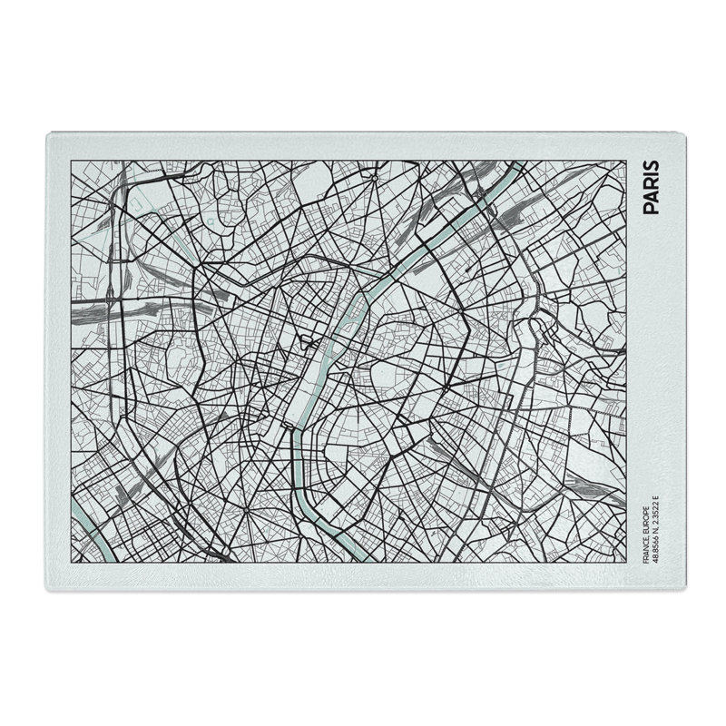 Map Paris France Chopping Board, 20cm W x 28.5cm L