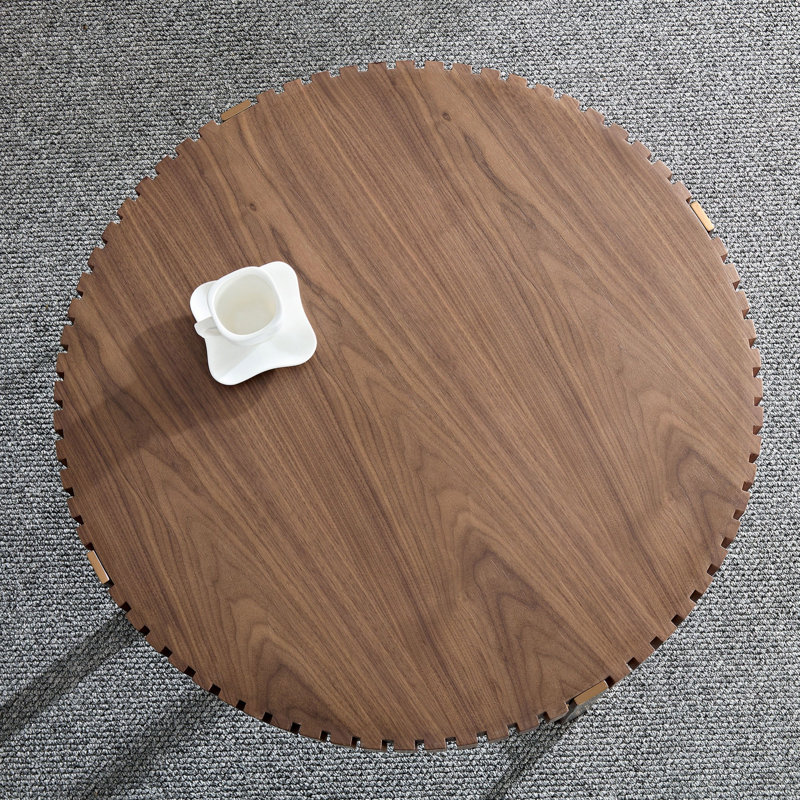 Table basse à tambour Modern Handcraft avec piédestal robuste, polyvalente pour n'importe quelle pièce., Noyer, Golden