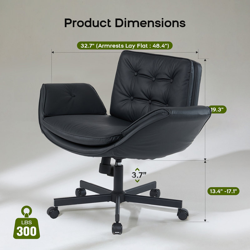 32.7" Wide Modern Premium PU Leather Office Chair With 5-Way Adjustable Arms & Pet-Friendly Wide Seat（Set Of 2）, Black/Silver