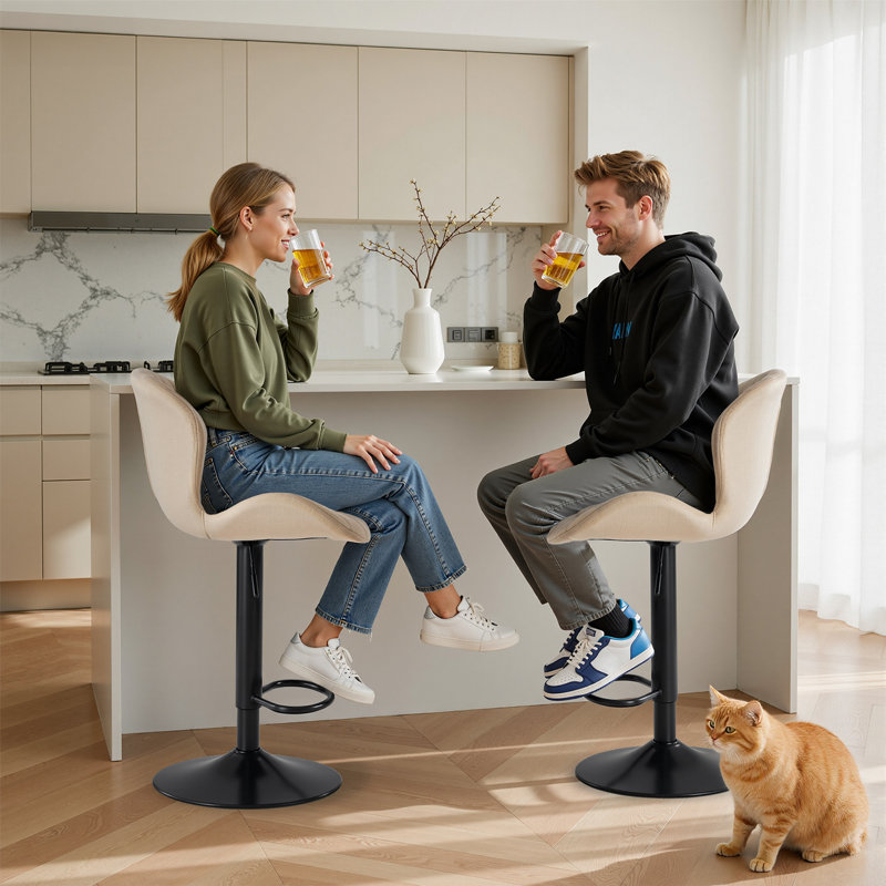 Tabourets de bar pivotants à hauteur réglable, tabourets de comptoir rembourrés en cuir, tabouret de pub moderne, Beige, 4