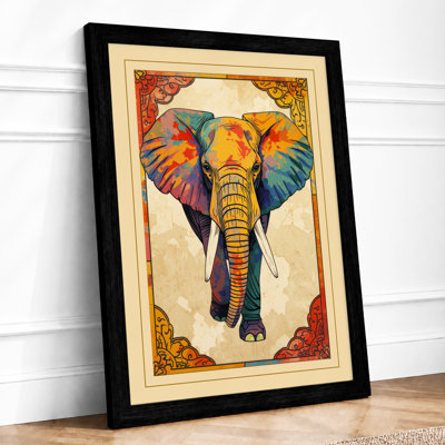 Ornamental Elephant Facing Eclectic - Framed Print
