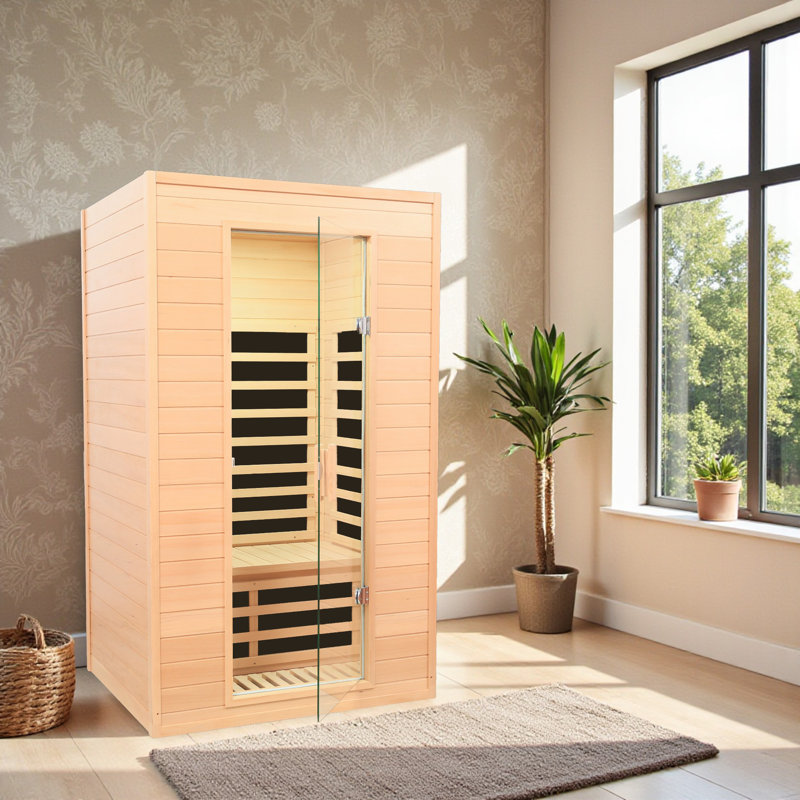KISRAIS Indoor Sauna 2-Person Low EMF FAR Infrared Sauna With 2 LED Reading Lights, Bluetooth Speakers | Personal Indoor Dry Heat Sauna For Home & Gym – Made From Canadian Hemlock