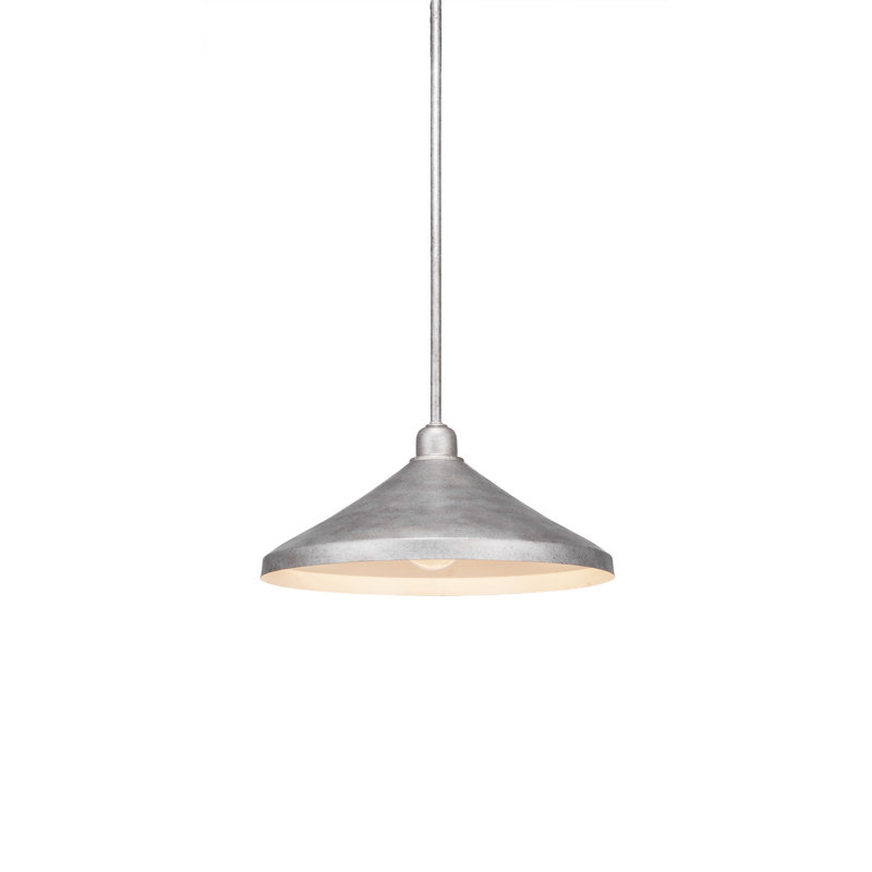 Eilif Vintage Stem Hung Mini Pendant With 14” Cone Metal Shade, Aged Silver