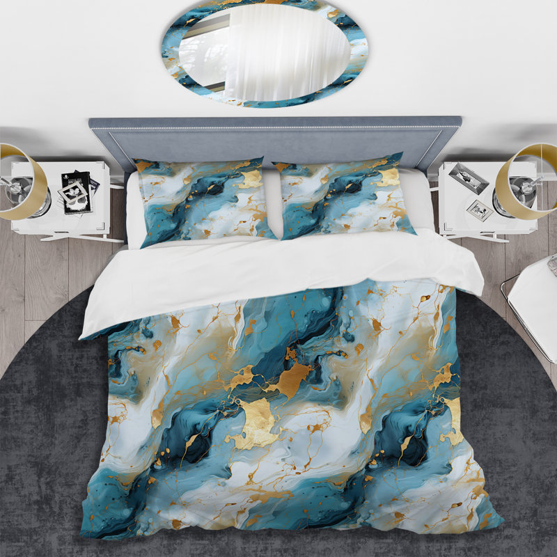 Marble Duvet Cover Set - Gold Artistic Elegance Marble Grace, Twin Duvet Cover + 1 Standard Sham