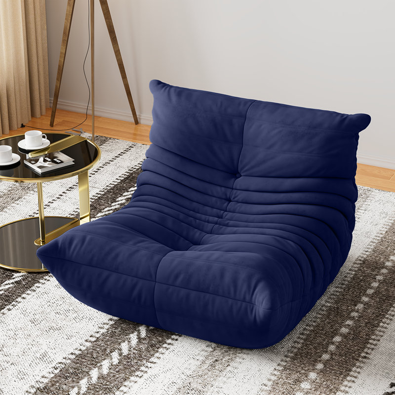 Armless 3-Seat Togo Three Seater Large Bean Bag Sofa, Navy Blue Microfiber/Microsuede, 28" H x 69" W x 40" D