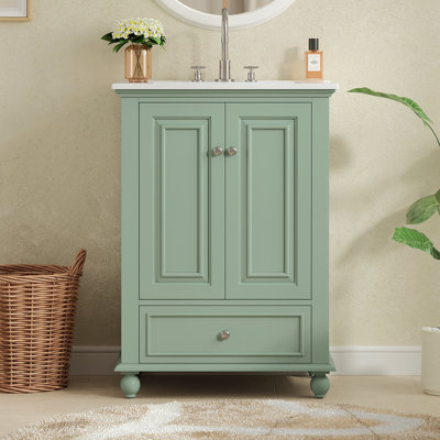 Meuble-lavabo de 24 po avec lavabo en céramique, armoire de rangement avec portes à fermeture douce, armoire de salle de bain avec tiroir et séparateurs de tiroir