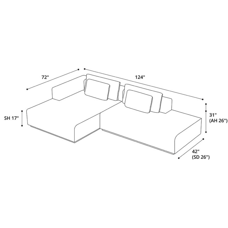 Spruce Modular Sectional, Right Hand Facing, 31" H x 124" W x 72" D
