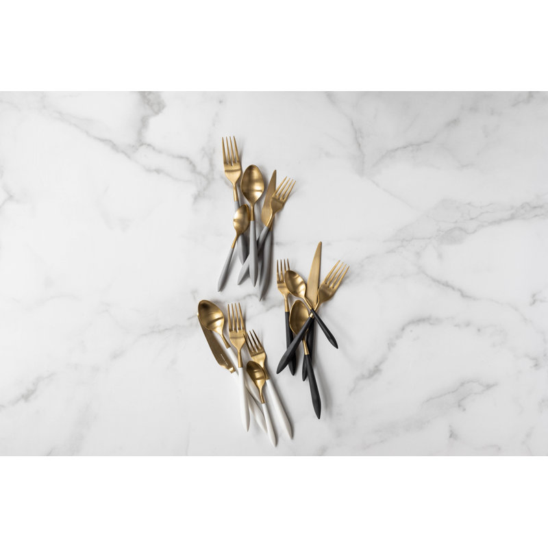 Ares 5 - Piece Stainless Steel Flatware Set - Service for 1, Gold/Black