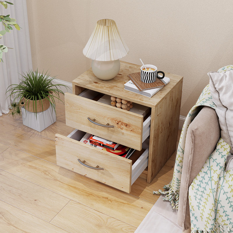 2-Drawer Nightstand Modern Bedside Table w/ Storage for Living Room Bedroom, Individual, Oak