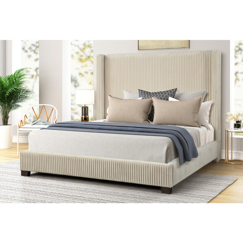 Lit tapissier Aazad, Grand, Beige