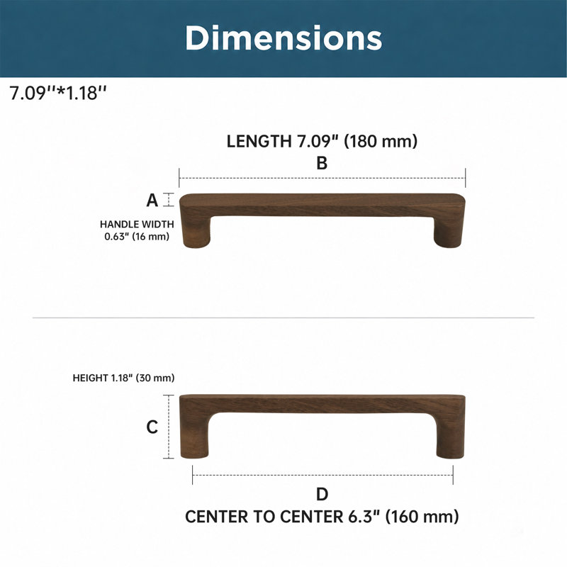 Poignée en bois massif, 6.3", Walnut