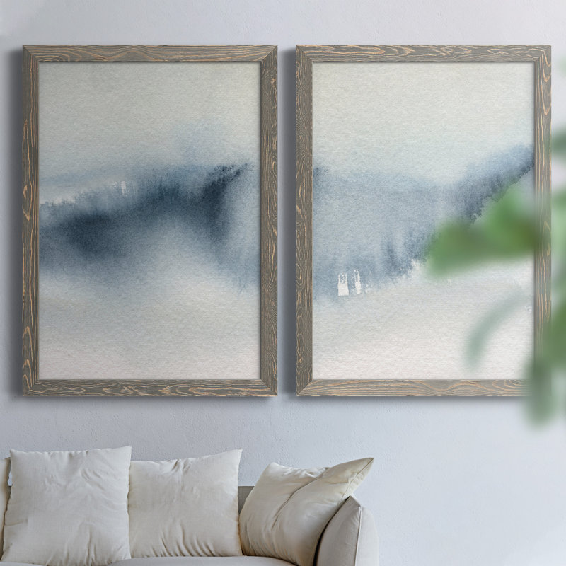«Summer Rain I», ensemble de 2 peintures sur toile encadrées, Encadré gris, H 31,5 po x l 47 po x P 1,5 po