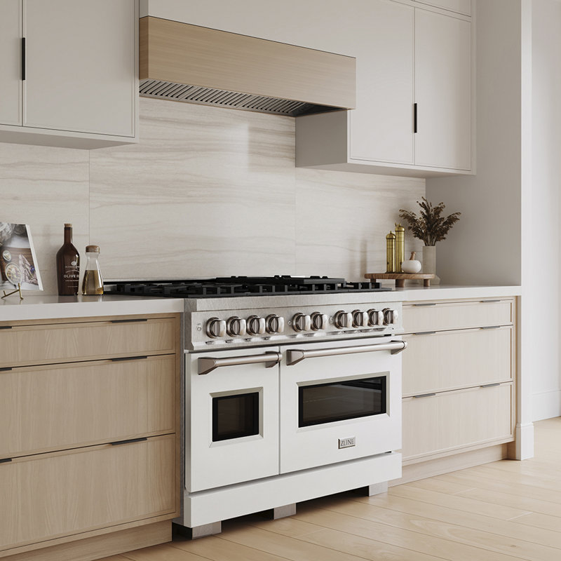 ZLINE 48 in. Classic Gas Range with 8 Burner DuoPro Cooktop and Dual Ovens with White Matte Doors, Dual Fuel
