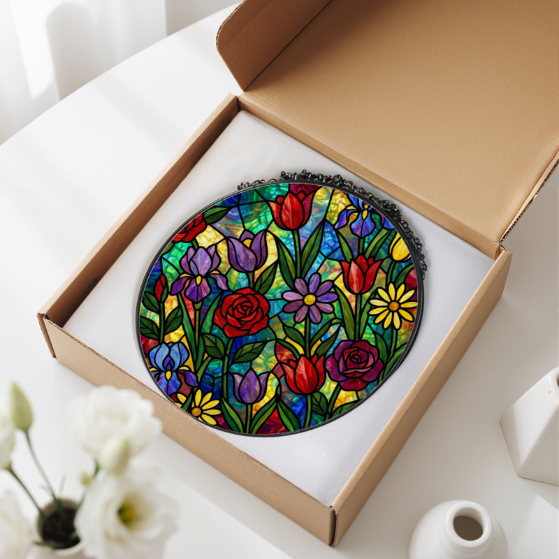 Vitrail à vitrail floral 12 "H 12", H 12 po x l 12 po
