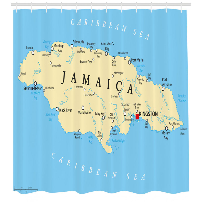 Ensemble de rideau de douche et crochets Jamaican, H 70 po x l 69 po