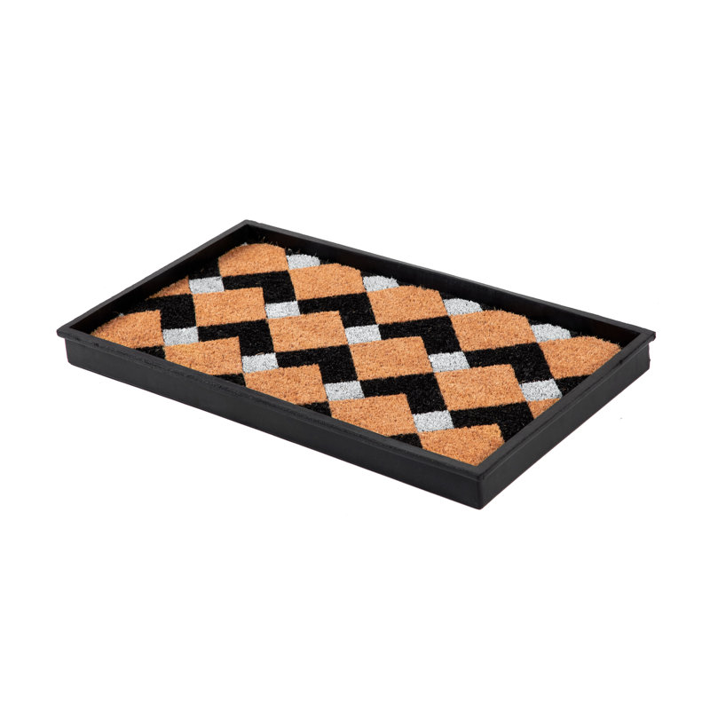 Tapis de démarrage écologique en caoutchouc brun clair et ivoire 14 po x 24 po avec rebords surélevés pour chaussures boueuses, outils de jardinage et accessoires pour animaux - intérieur / extérieur