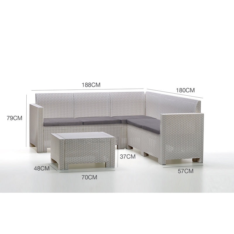 Outdoor Lounge Set Eris, Garden Set with Cushions, Rattan Effect, White