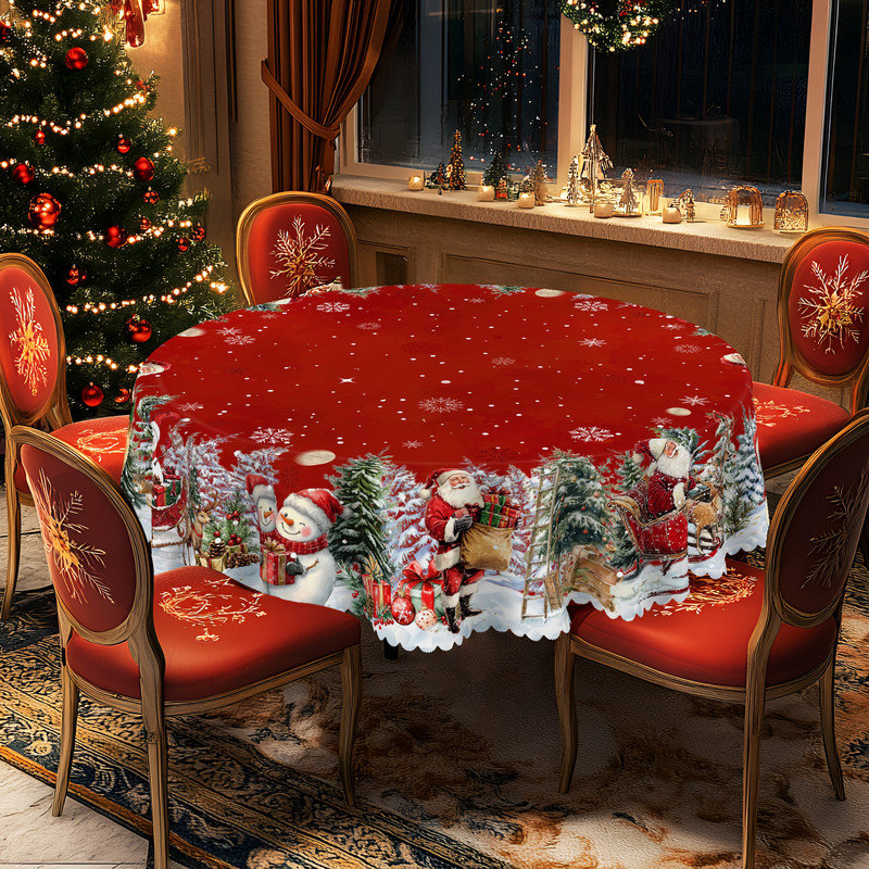 Nappe lavable classique en polyester motif père Noël pour décorations de Noël