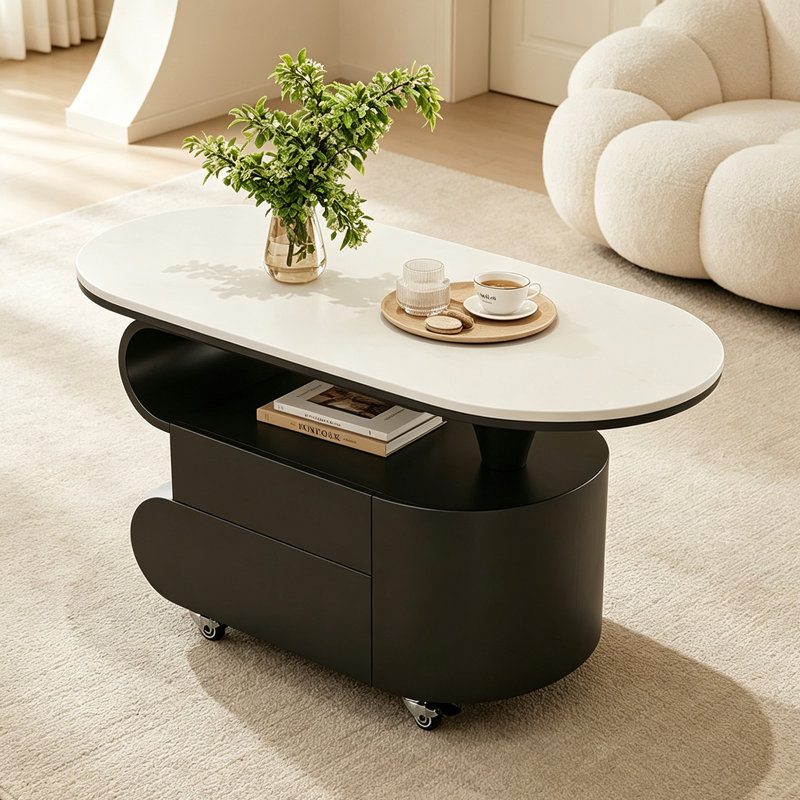 Table basse Italian Luxury Creative, H 19,68 po x l 35,43 po x P 17,71 po, Blanc/Noir