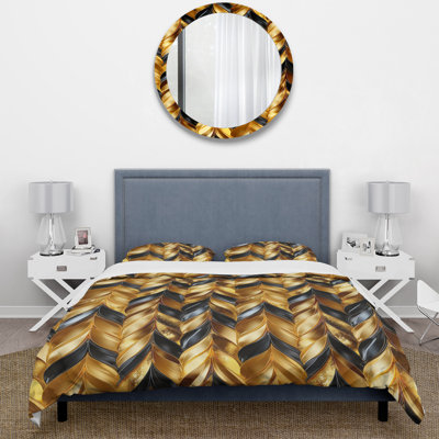 Gold And Black Gilded Luxury Chevron Pattern - Ensemble de housse de couette à chevrons