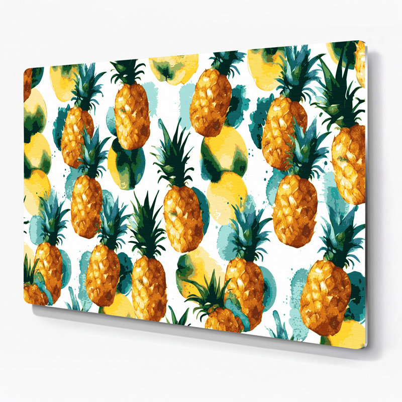 Art mural hawaïen, ananas et métal brun, H 11 po x l 14 po