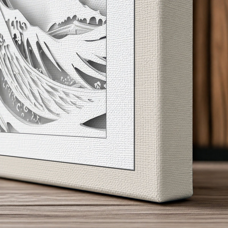 Wave in Motion Japandi - Wrapped Canvas, 36x24 - 91.4 x 61.0 cm, Cream Border