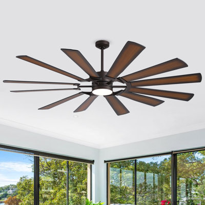 72 Inch Massive Windmill Ceiling Fan with Light, 12-Blade Industrial Fan, High CFM Powerful Airflow, Quiet DC Motor, Remote Control, 6-Speed Reversible, Dimmable 3CCT LED with Memory Function