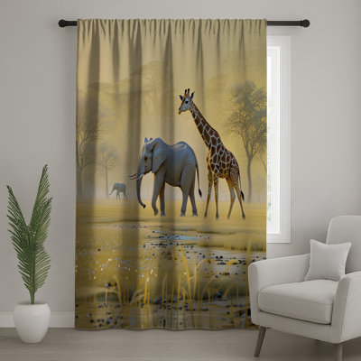 Éléphant et girafe, rideaux occultant et occultant - 1 panneau
